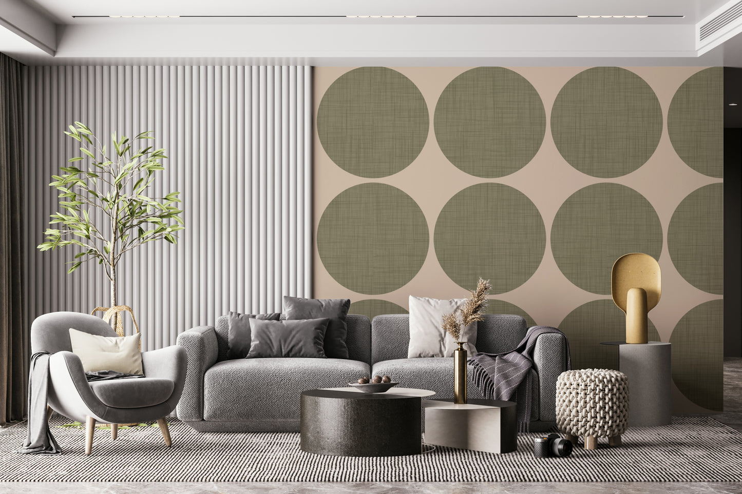 Earthy, peculiar fabric-look Mid-Century Modern wallpaper for walls.
