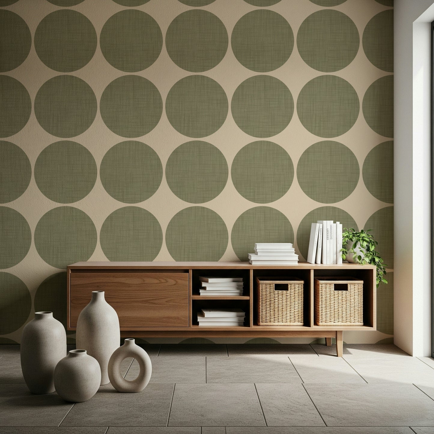 Unusual khaki-hued Olive Circles Wallpaper background.
