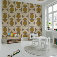 Textured Ochre Geometric Wallpaper Mid-Century Modern Arcs Wallpaper
