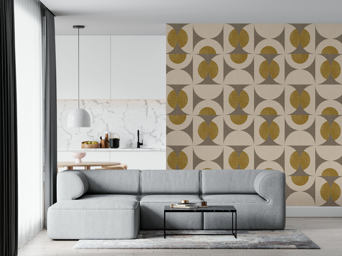 Curious Mid-Century Modern Arcs Wallpaper for an accent wall statement.