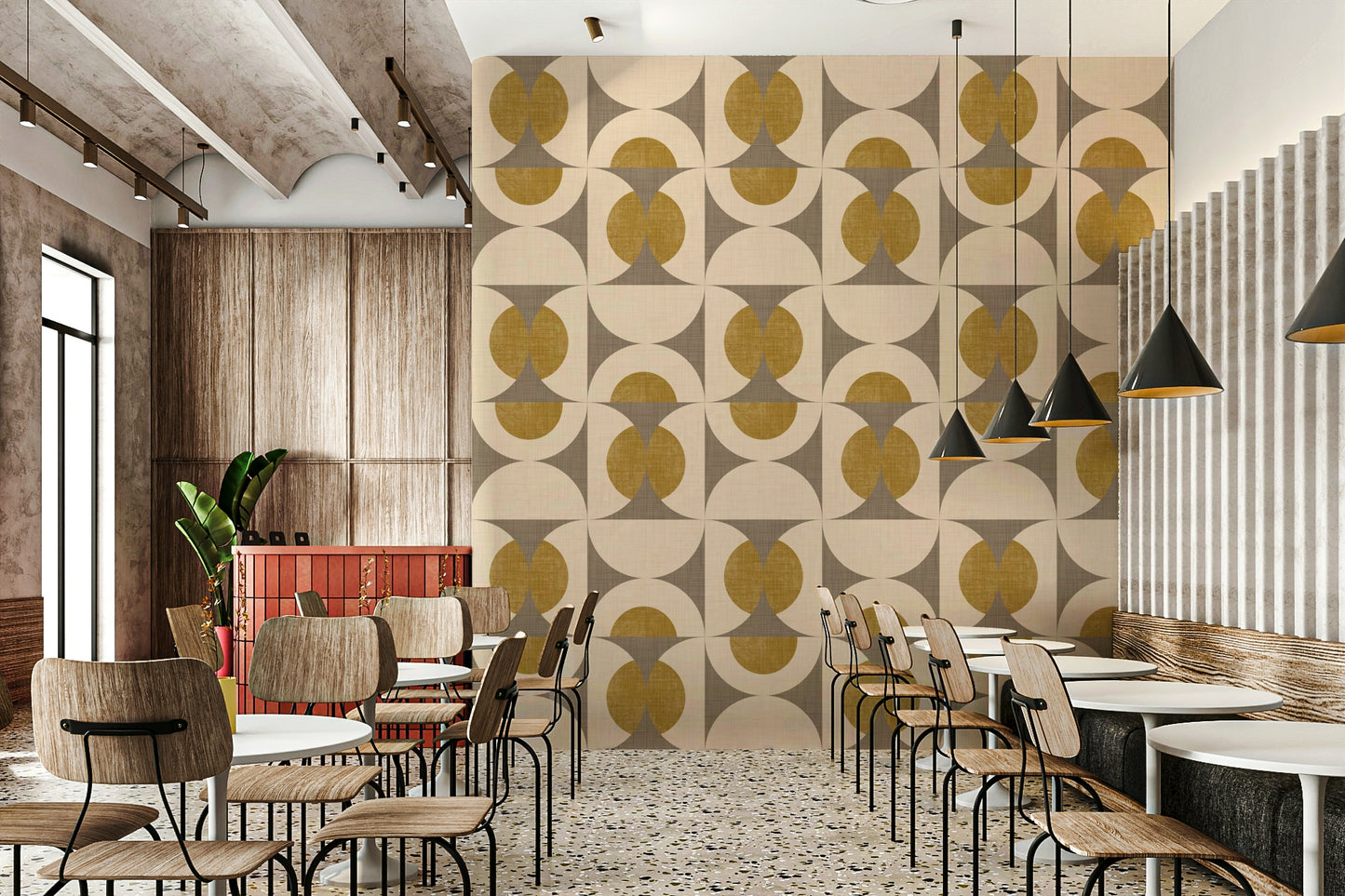 Singular Mid-Century Modern Arcs Wallpaper provides a striking wall covering.