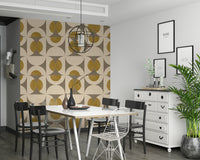 Earthy Fabric Abstract Wallpaper Mid-Century Modern Arcs Wallpaper
