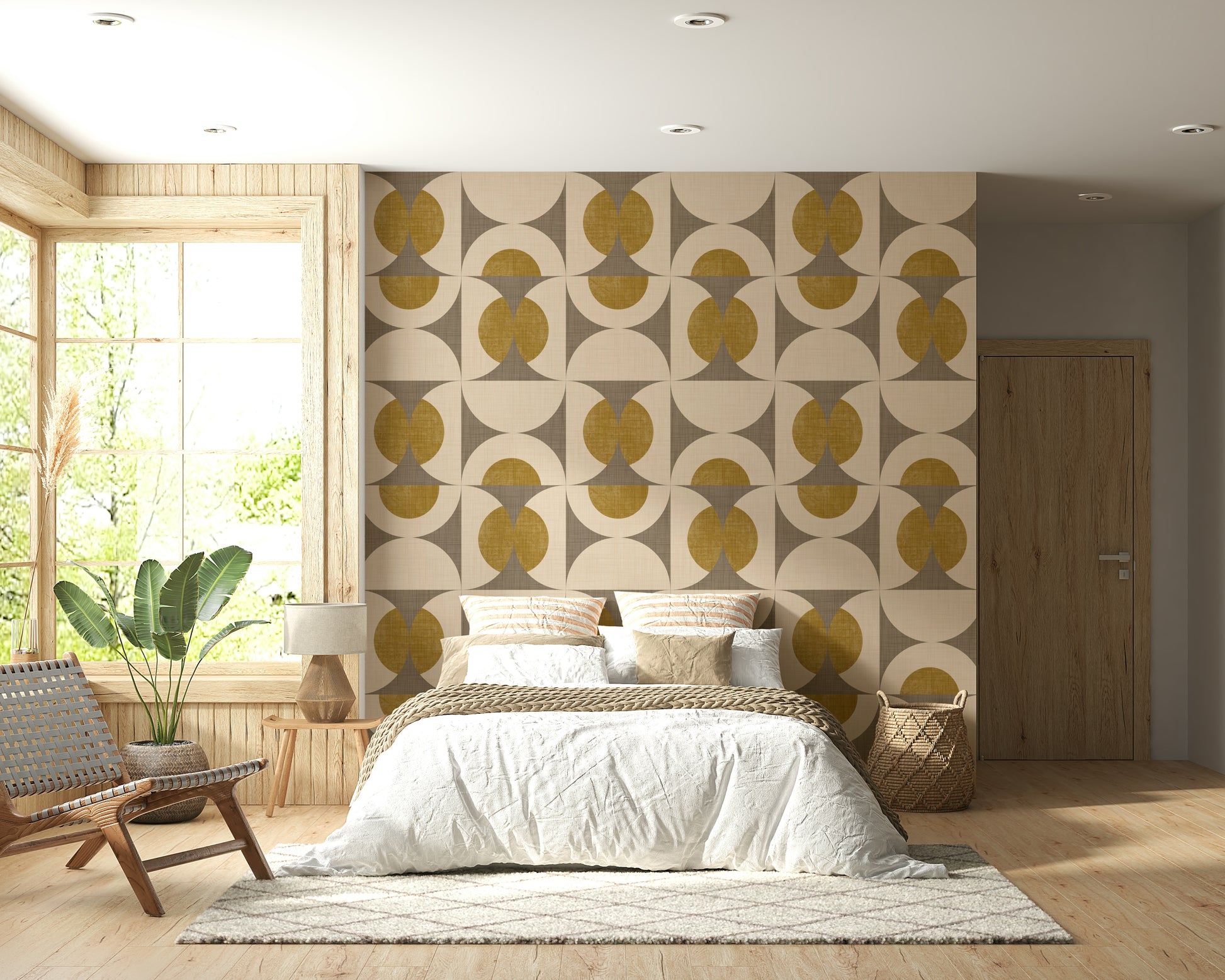 Textile Mid-Century Tiled Wallpaper Mid-Century Modern Arcs Wallpaper