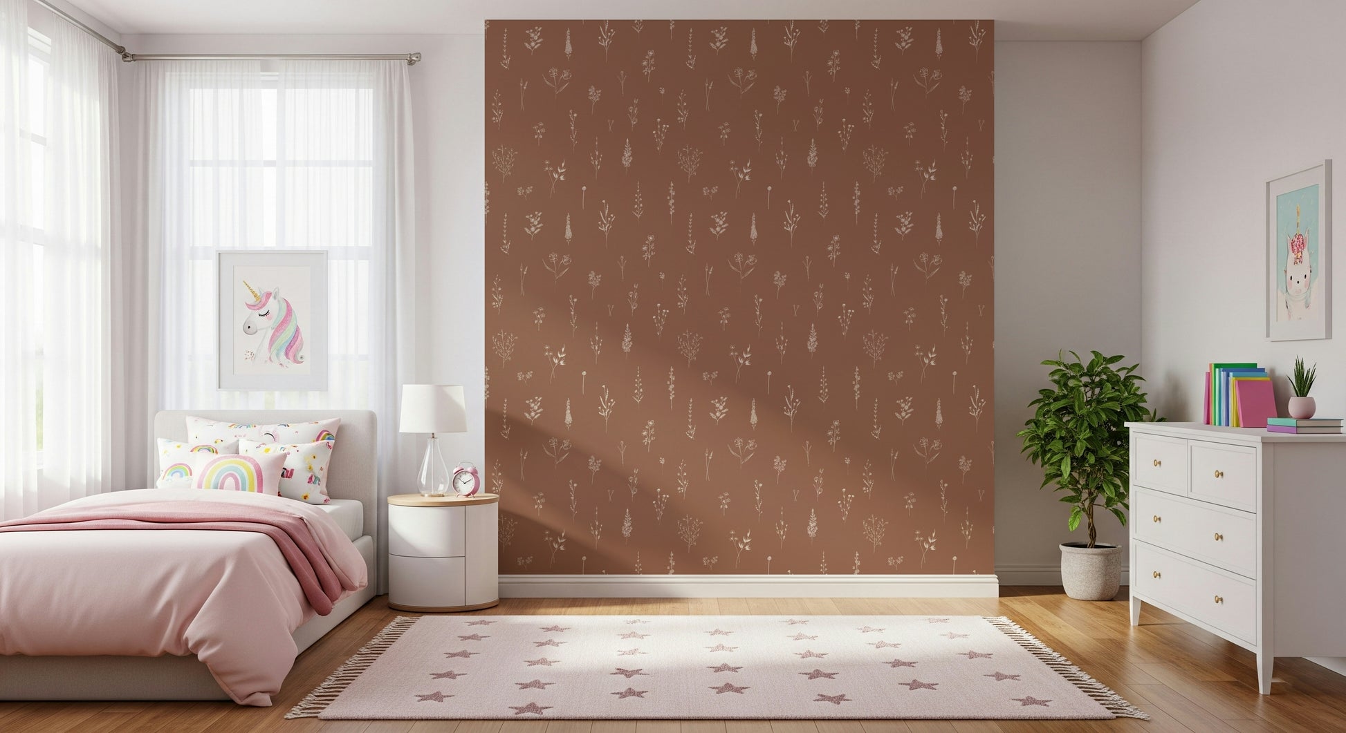 Artistic hand-drawn botanicals of the Rustic Bloom Sketch Wallpaper design.