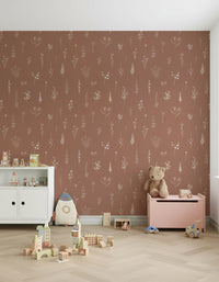 Minimalist bloom pattern on Rustic Bloom Sketch Wallpaper mural.