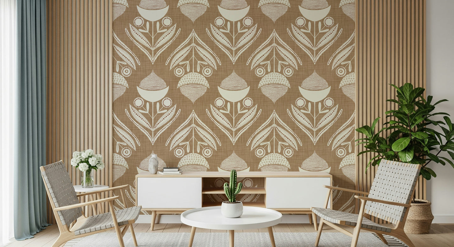 Rustic Bloom Wallpaper features an intriguing botanical motif.