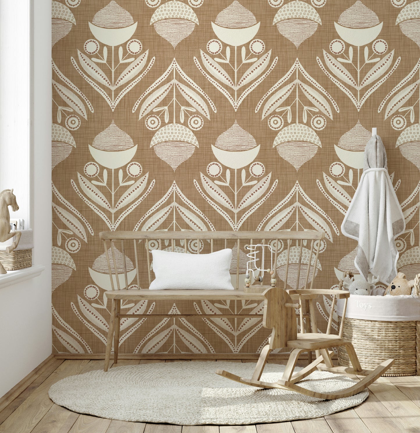 Distinctive Rustic Bloom Wallpaper in earthy brown hues.