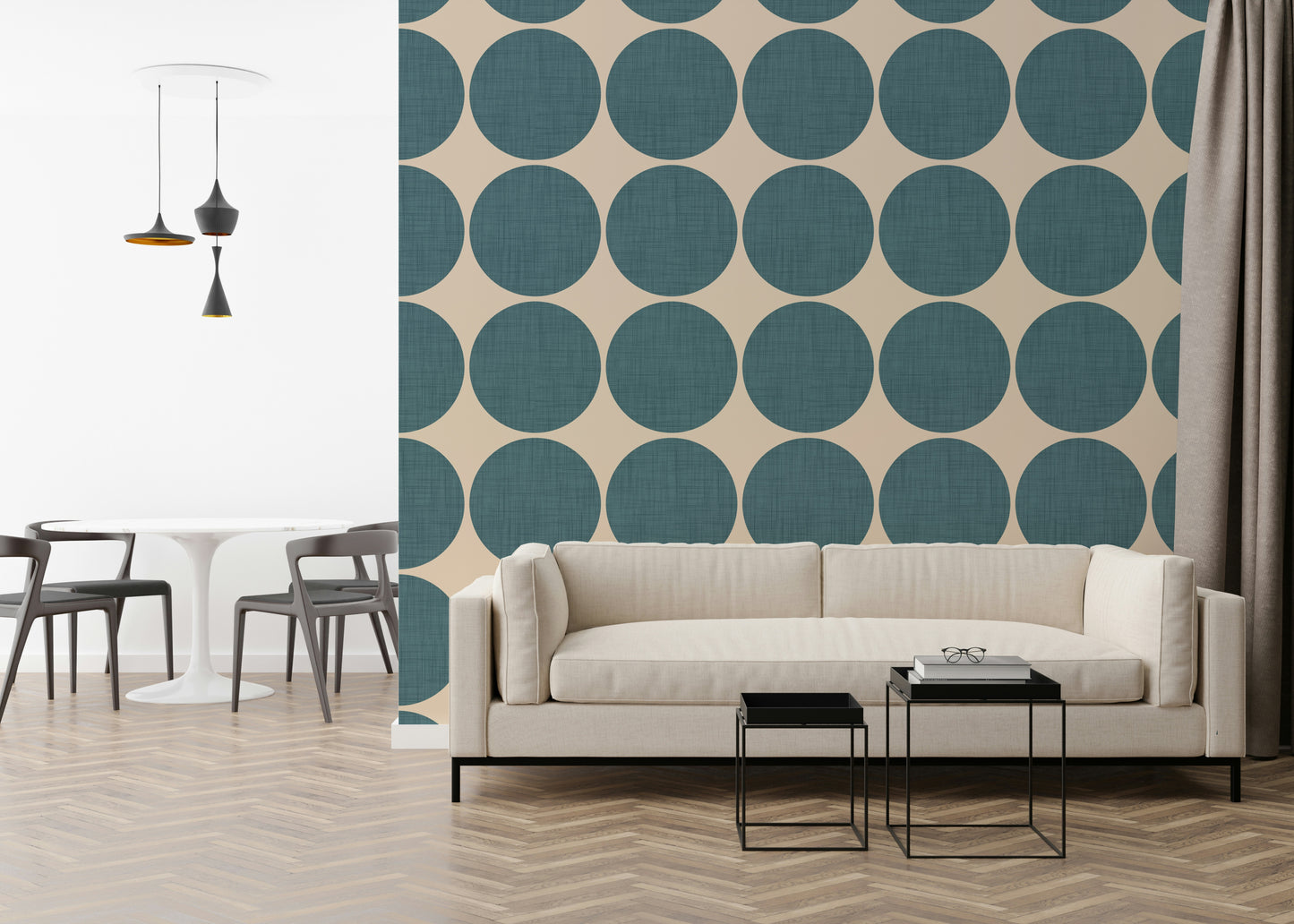 Distinct Textured Teal Arcs Wallpaper brightens any room.