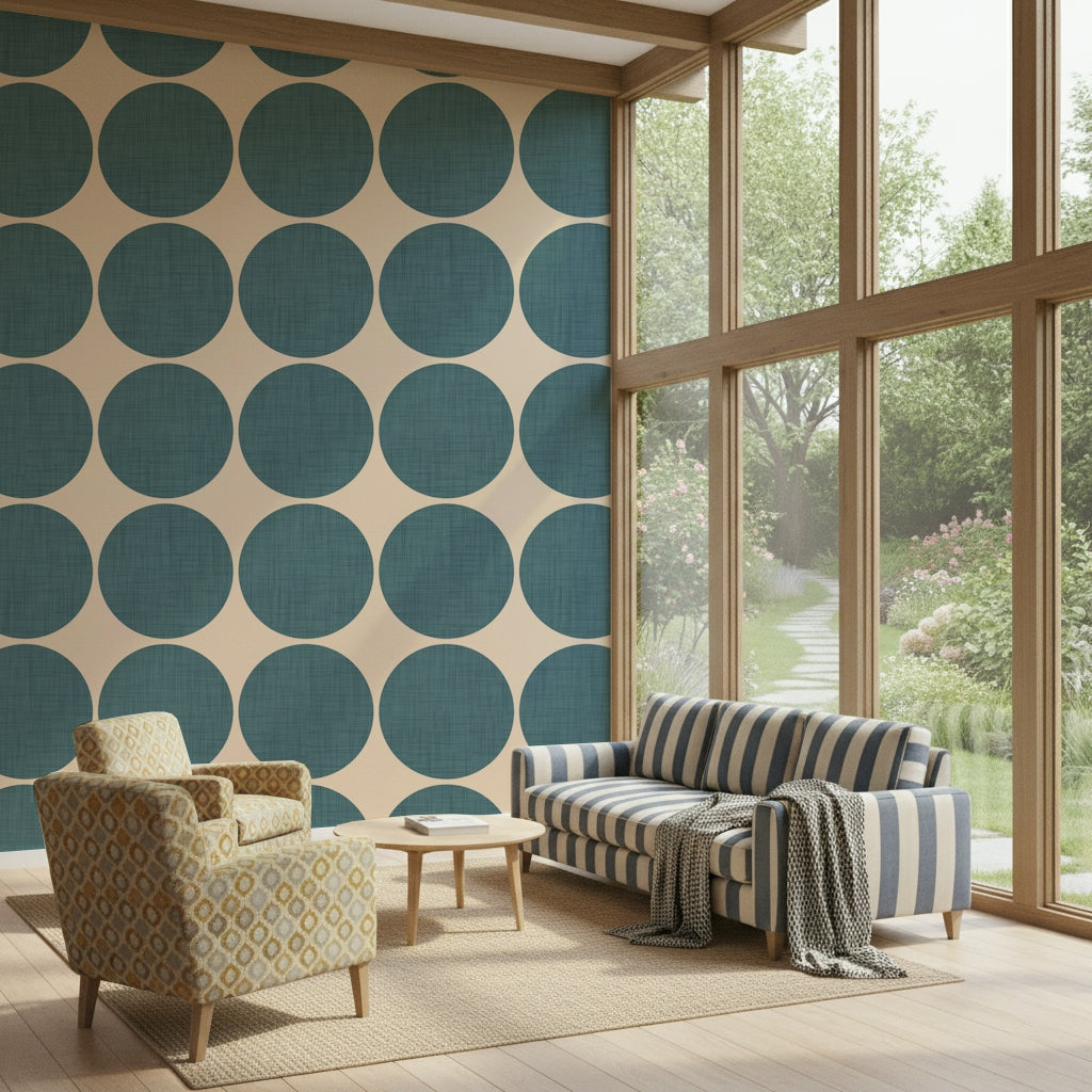 Textured Teal Arcs Wallpaper showcases a bold, circular design.