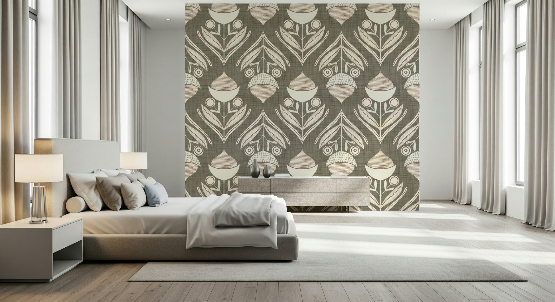 Artistic Neutral Bloom Textile Wallpaper is an ideal wall accent.