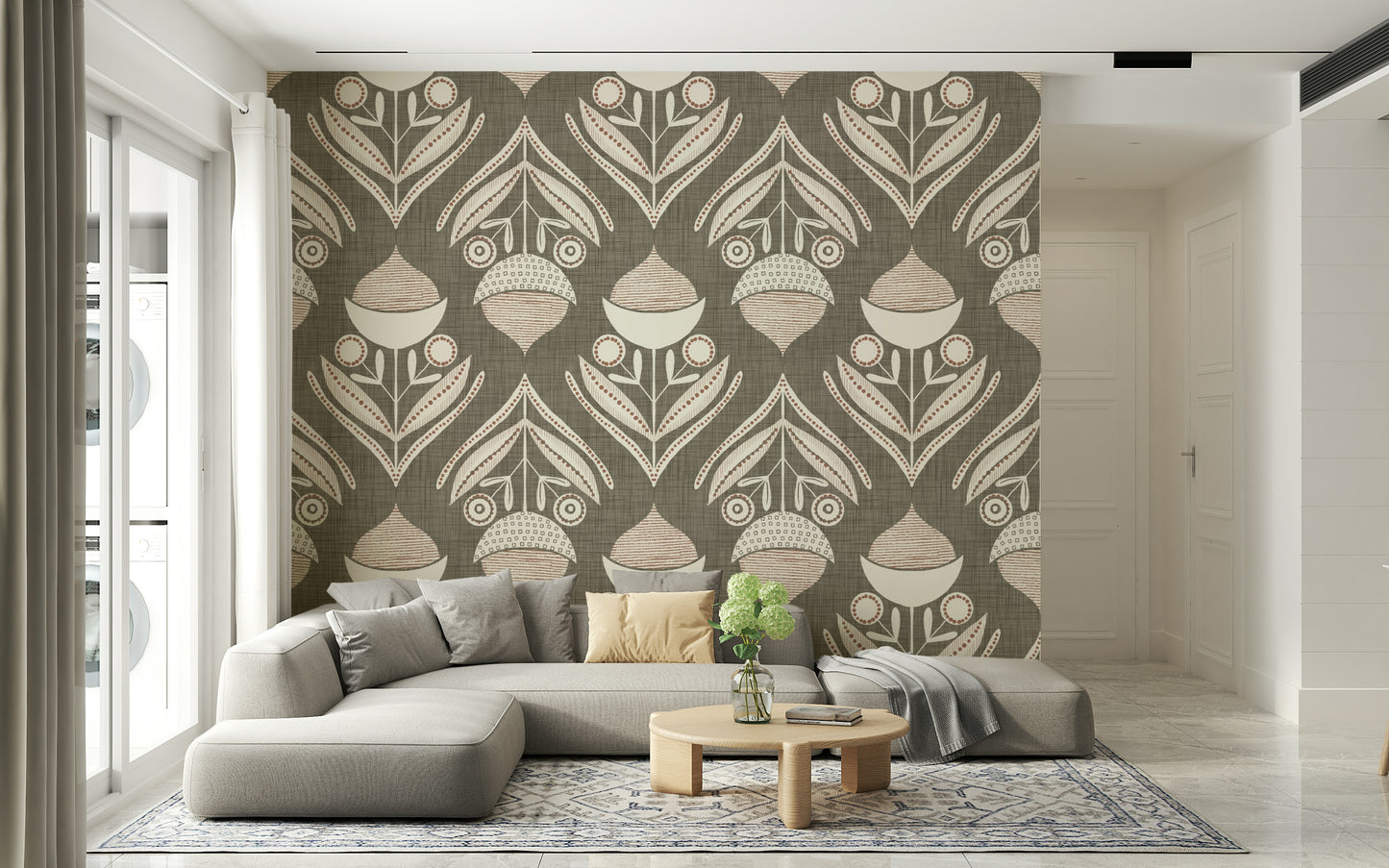 Distinctive Neutral Bloom Textile Wallpaper for contemporary spaces.