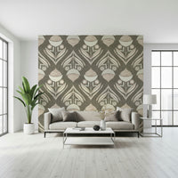 Neutral Bloom Textile Wallpaper features an abstract floral motif.