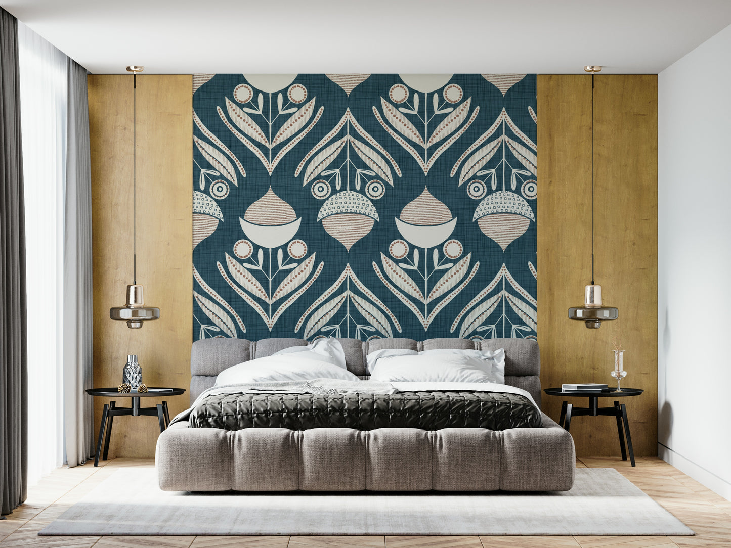 Whimsical segmented flower of Abstract Floral Bloom wall mural.