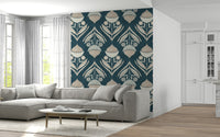 Patterned acorn cap element of Abstract Floral Bloom wallpaper.