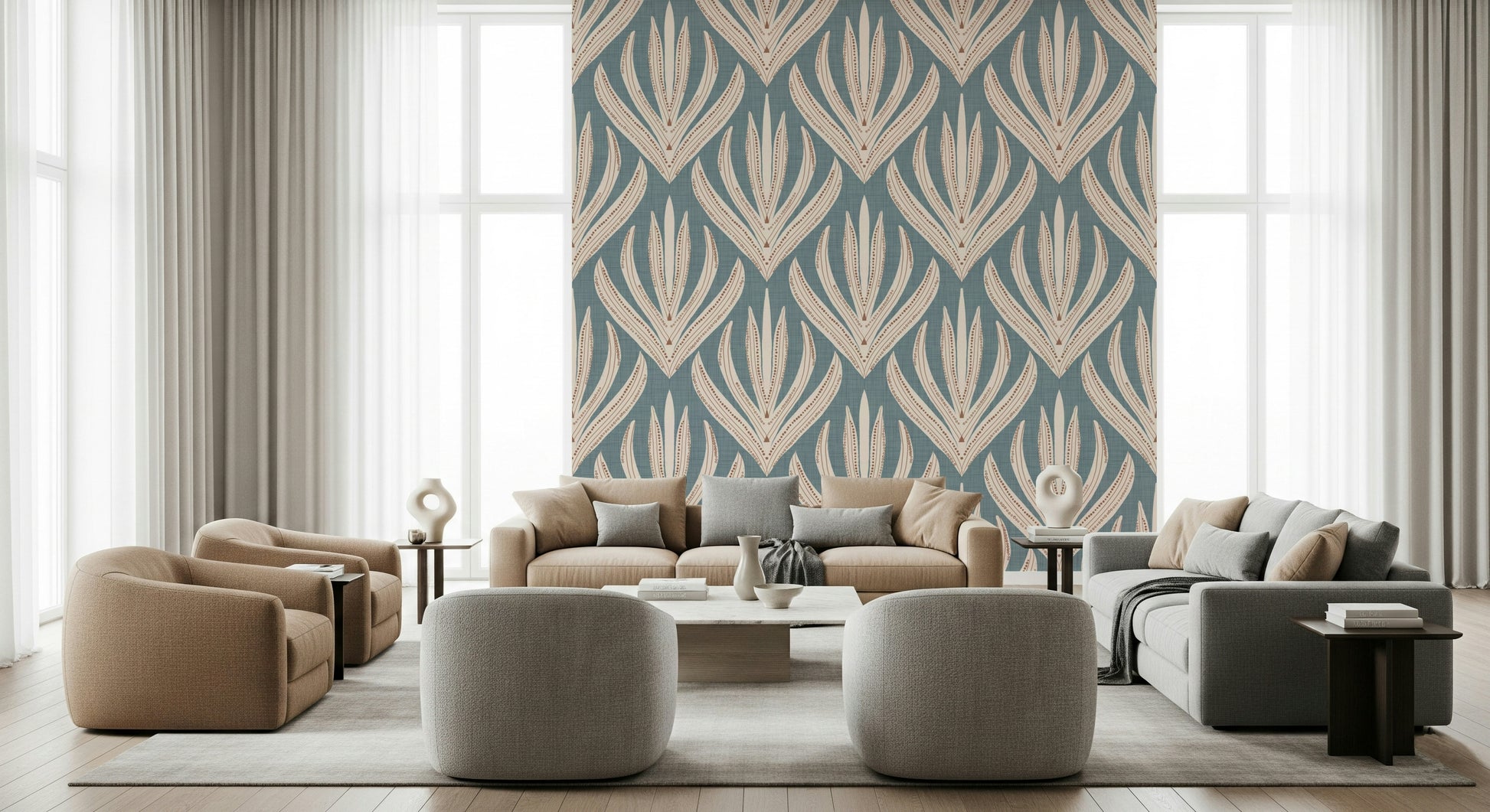 Organic pattern of Floral Geometry in Muted Blue wallpaper for walls.
