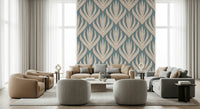 Organic pattern of Floral Geometry in Muted Blue wallpaper for walls.