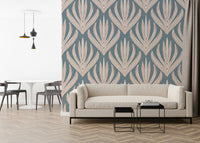 Chevron-like structure of Floral Geometry in Muted Blue repeat.
