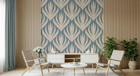 Floral Geometry in Muted Blue Wallpaper showing subtle patterned fronds.
