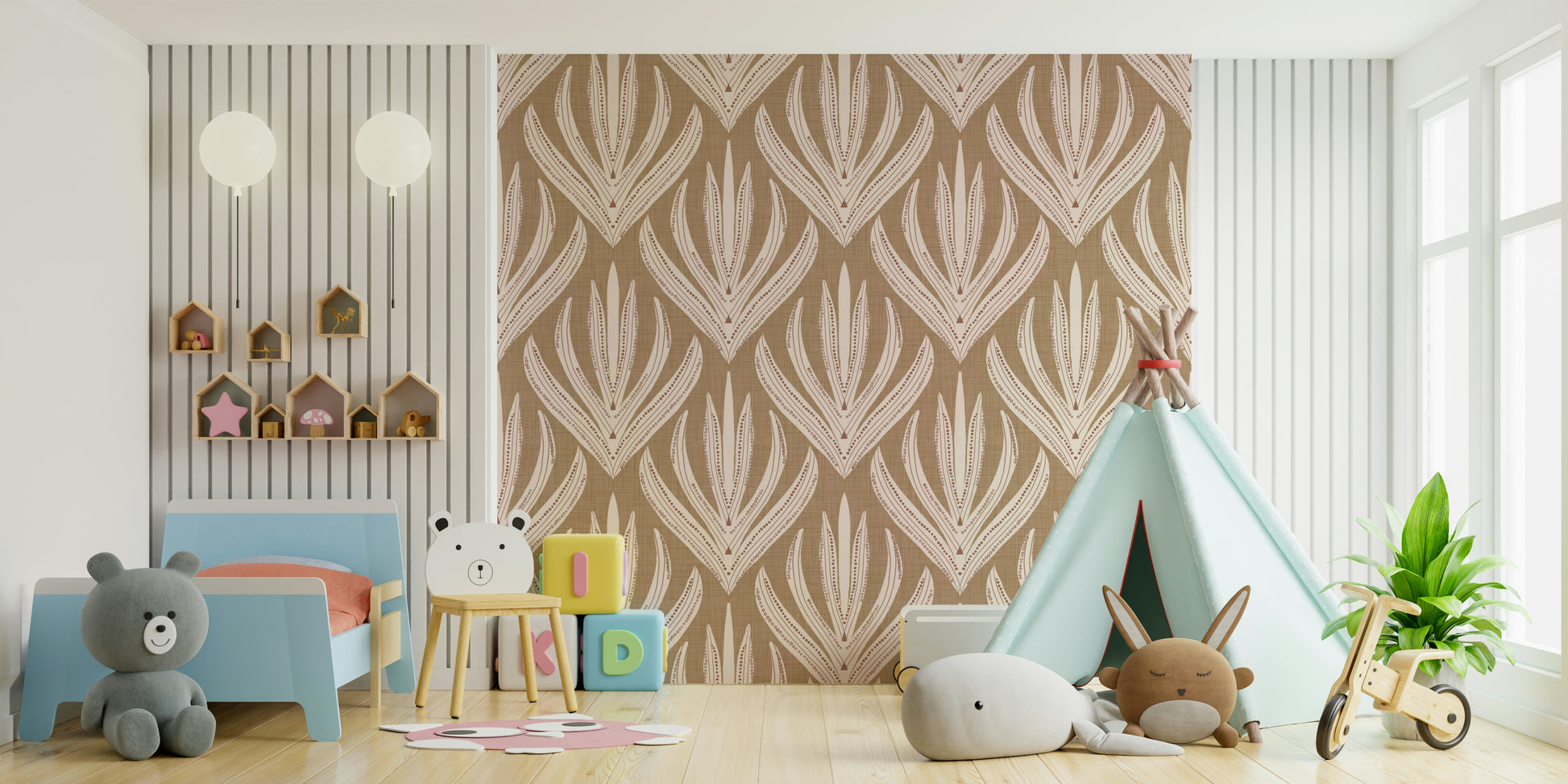Symmetrical leaf design in the Earthy Abstract Harmony wall mural.