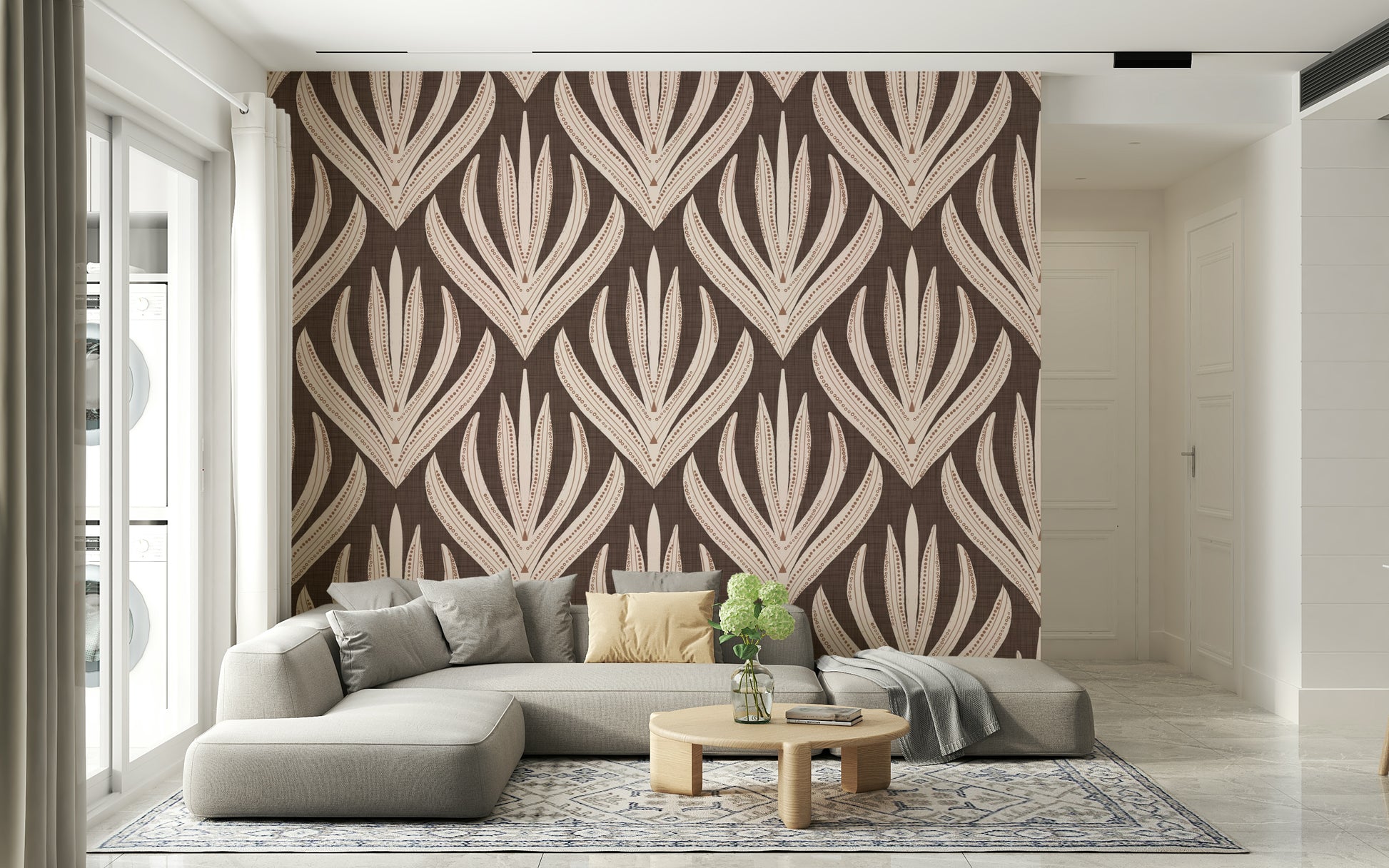 Repeating vertical design of Terra Deco Bloom Wallpaper wall mural.
