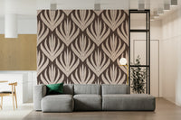 Artistic bedroom backdrop with Terra Deco Bloom Wallpaper pattern.