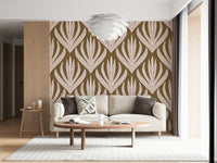Neutral, calming space with Boho Leaf Symmetry Wallpaper pattern.