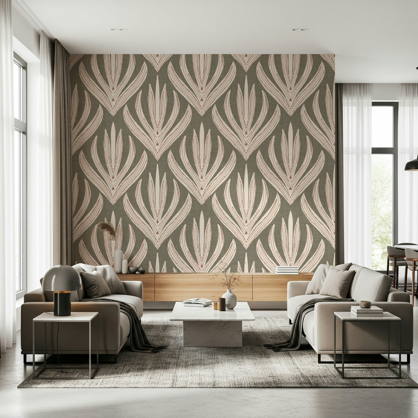 Bohemian beige motif Desert Bloom Echo Wallpaper.