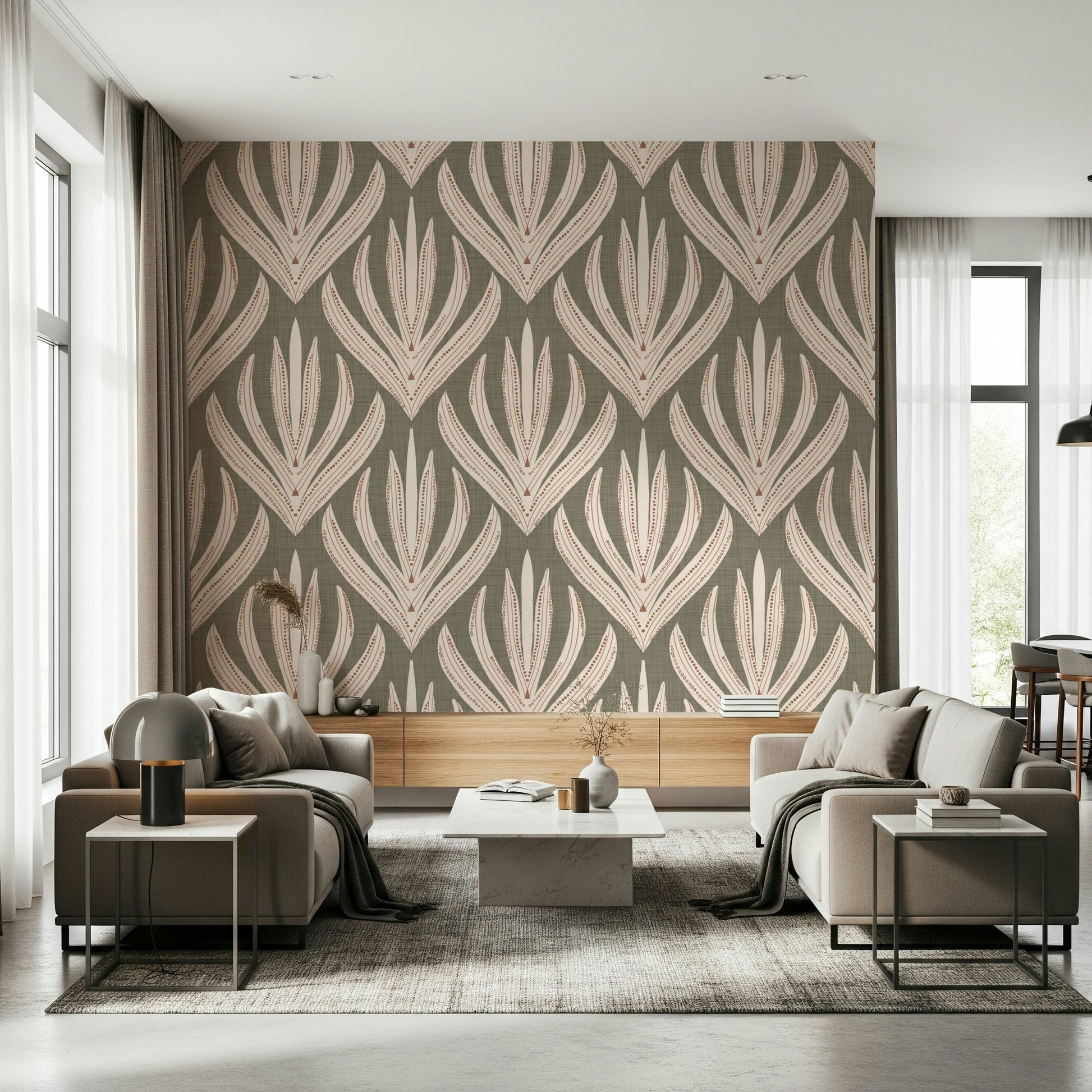 Bohemian beige motif Desert Bloom Echo Wallpaper.