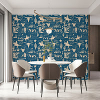 Cactus and desert elements on Wild West Blueprint Wallpaper mural.