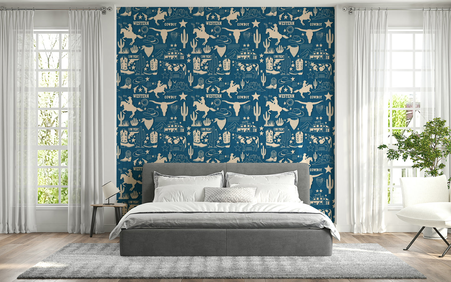 Artistic monochrome pattern of the Wild West Blueprint Wallpaper.