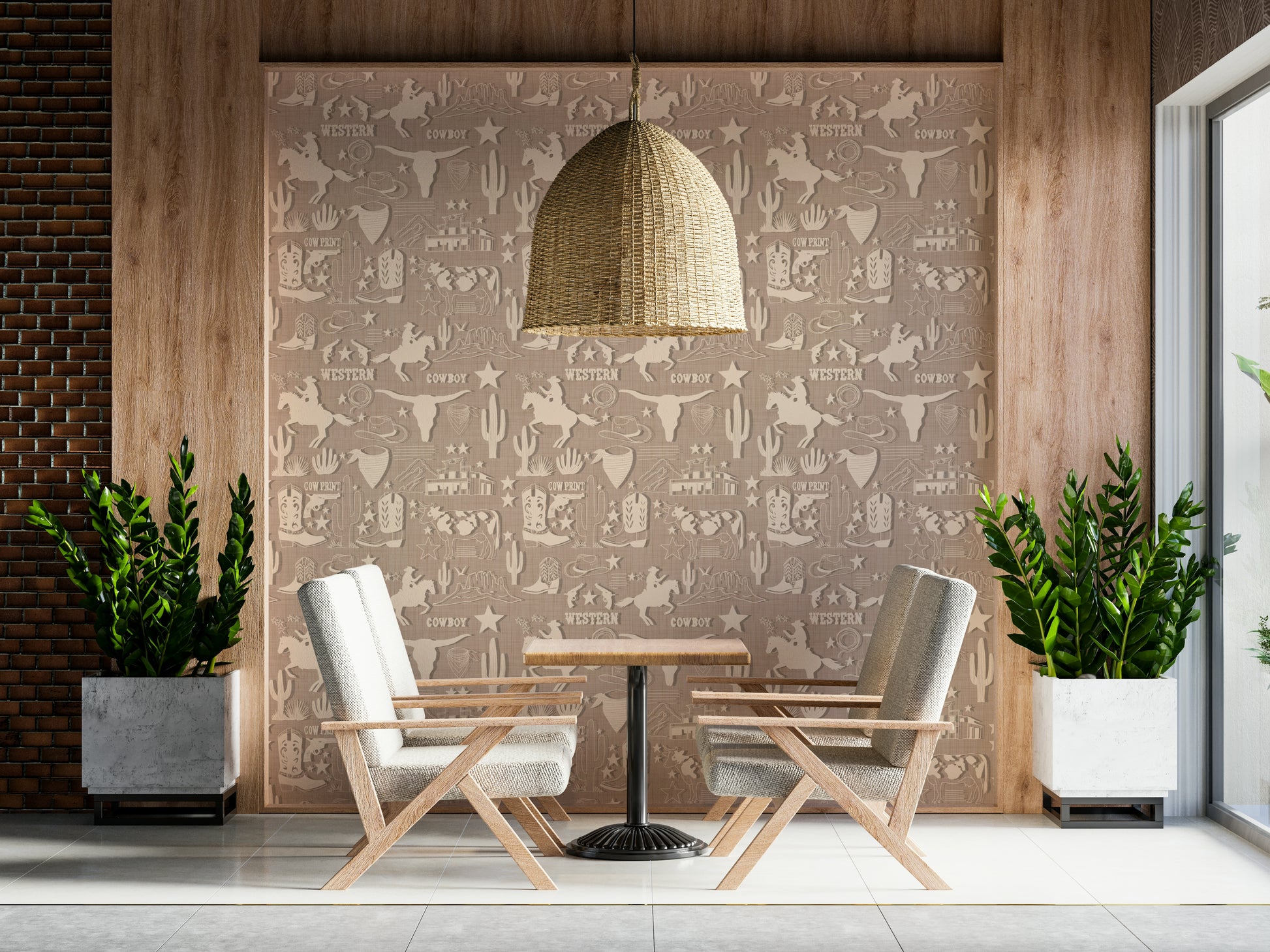 Interior featuring the playful Rustic Cowboy Dream Wallpaper.