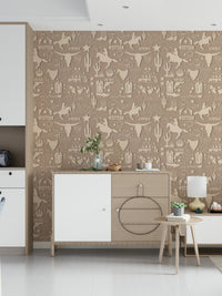Abstract Western motifs on the Rustic Cowboy Dream Wallpaper print.