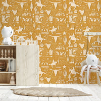 Orange texture with white Wild West Roundup Wallpaper.