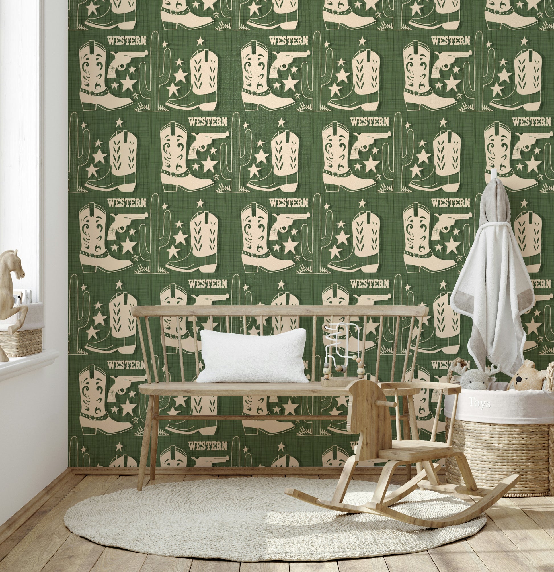 Unique cactus print Wild West Charm Wallpaper mural.