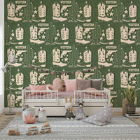 Textured green backdrop Wild West Charm Wallpaper design.