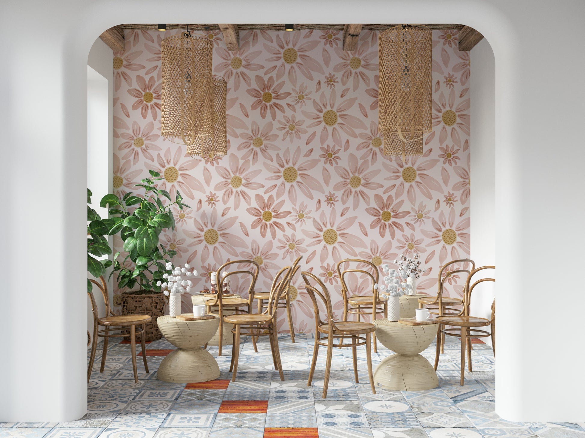 Sylvan styled photo featuring the Dusty Rose wallcovering.