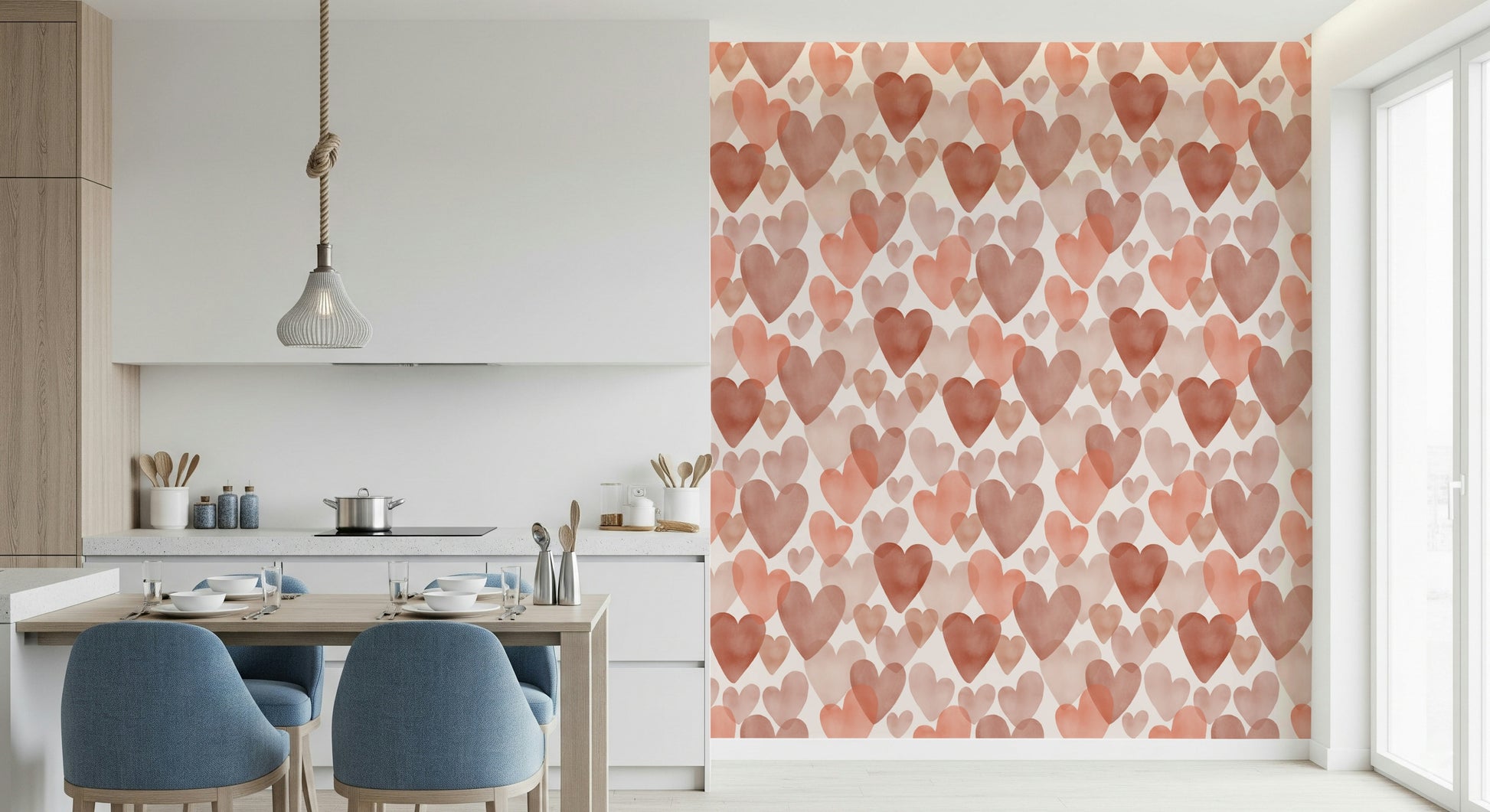 Coronal Watercolour Hearts wallpaper, limerence hues, warm nursery ambit.