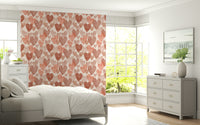 Blithesome heart mural, cinnabar and pink shapes, pulchritudinous decor.