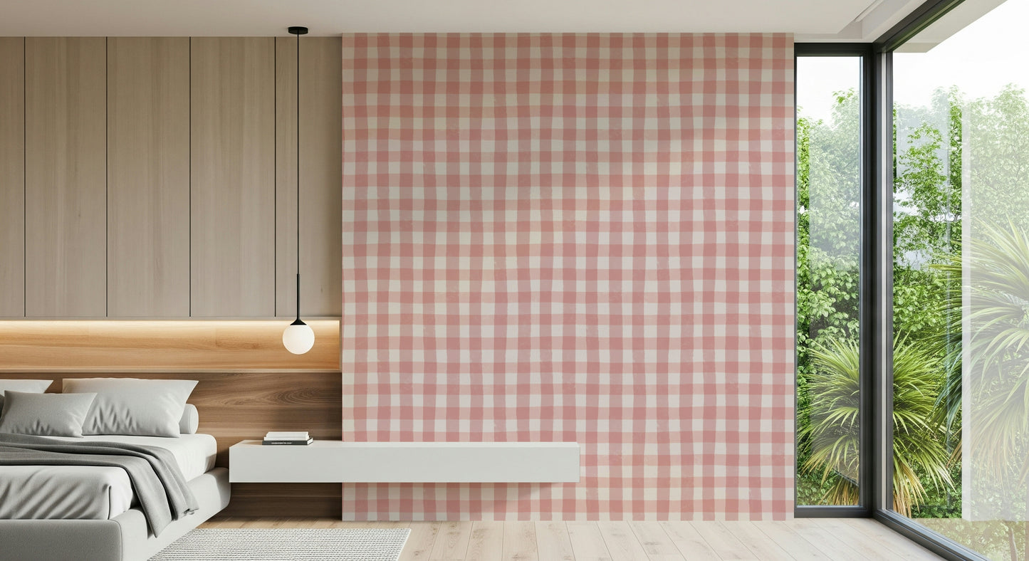 Soft, rustic, checkered Rosewater Gingham wall art.