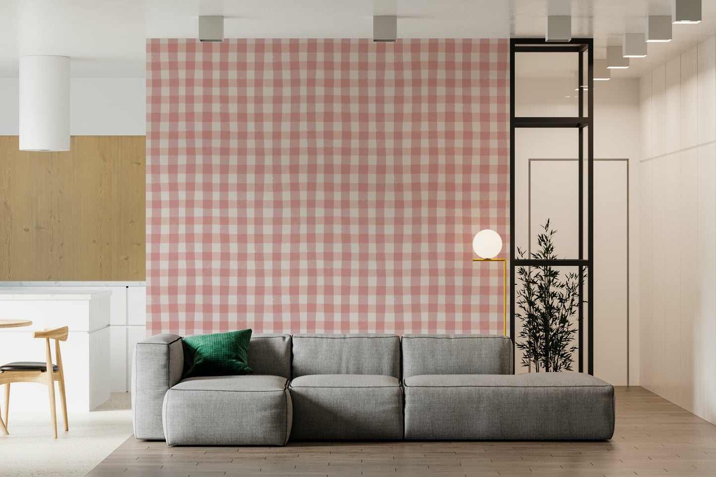 Shabby chic, vintage, Rosewater Gingham wallcovering.
