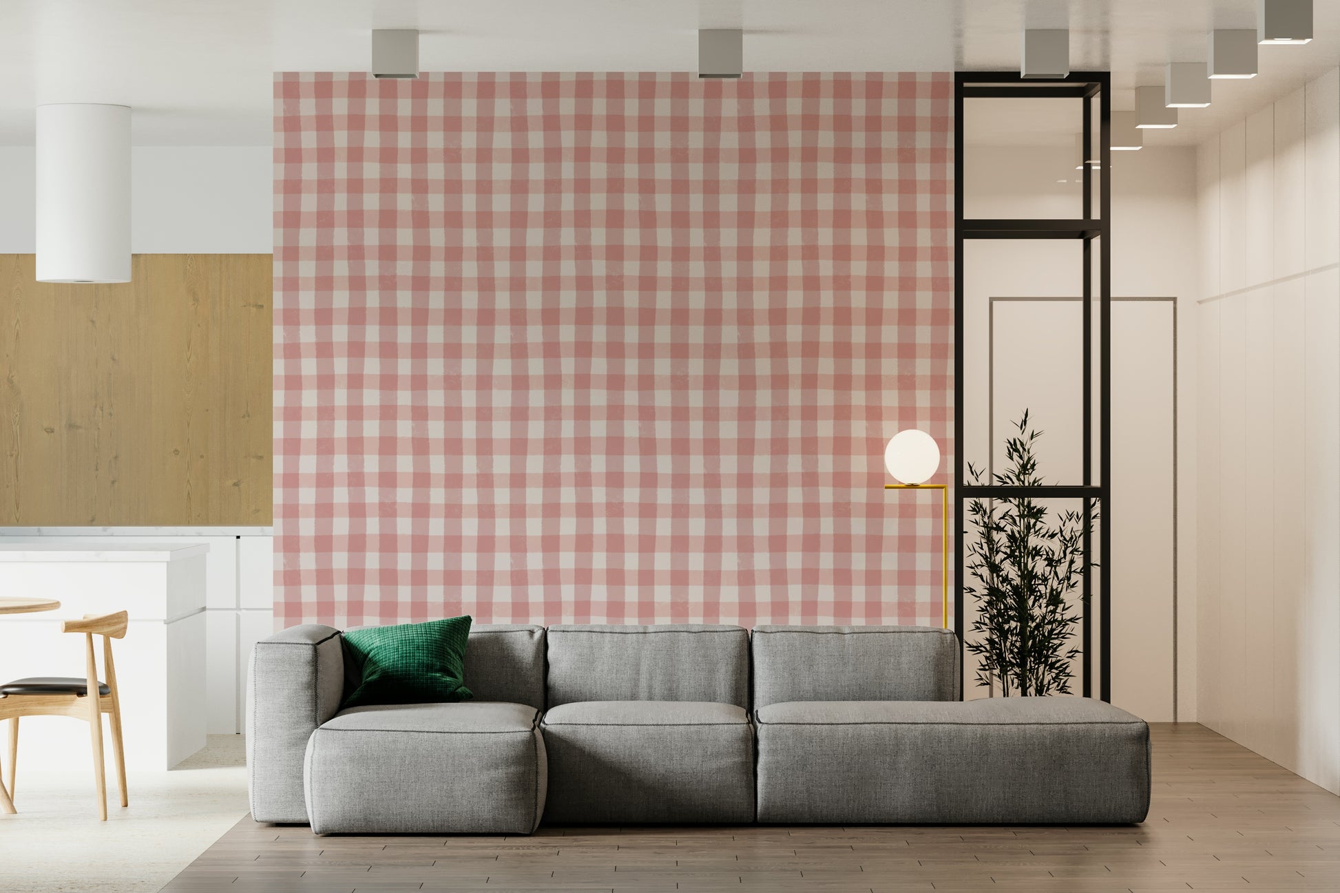 Shabby chic, vintage, Rosewater Gingham wallcovering.