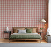 Dainty, brushed, matte Rosewater Gingham wall mural.