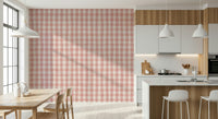 Watercolored, pastel Rosewater Gingham wallpaper.