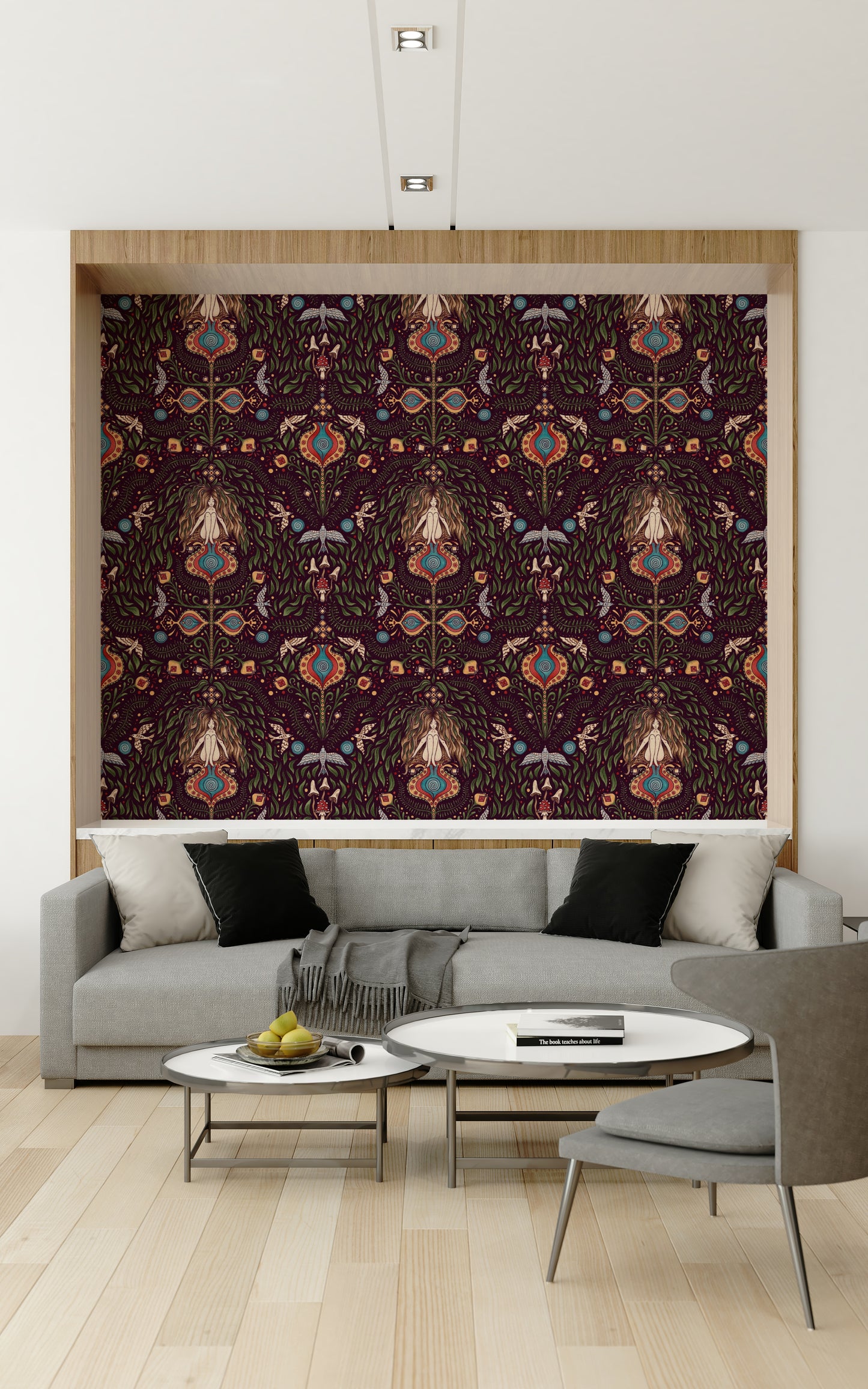 Mythic, vibrant, earthy Boho Forest Dream wallpaper.