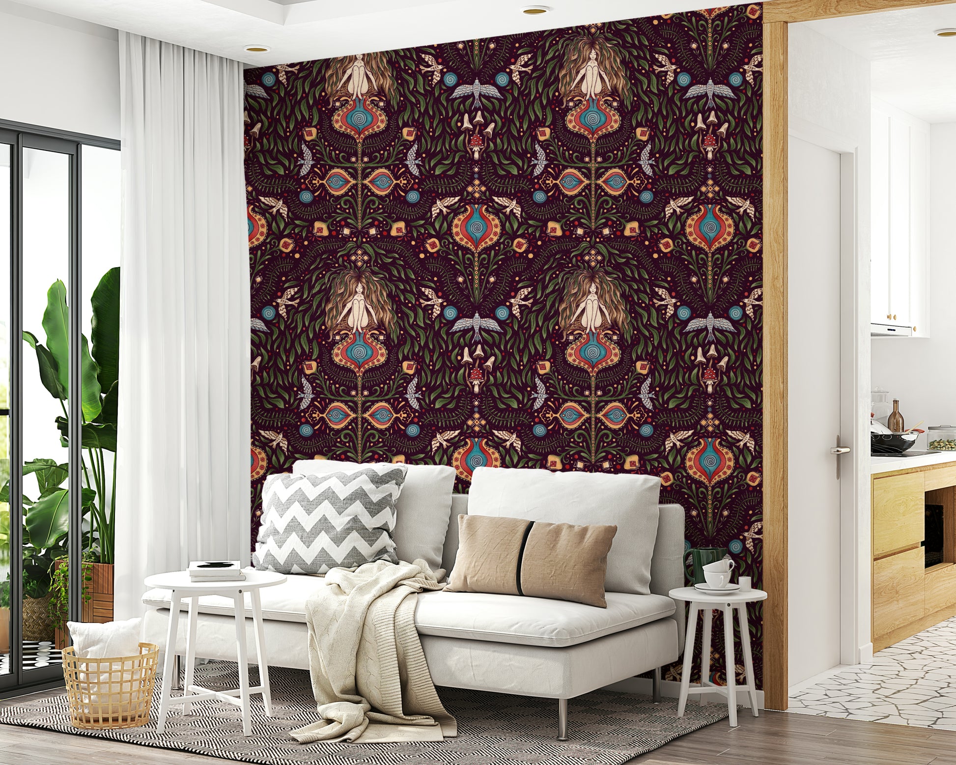 Intricate, folklore, stylized Boho Forest Dream pattern.