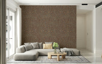 Brown, teal, and gold Autumn Burst print, sophisticated graphic wall covering.