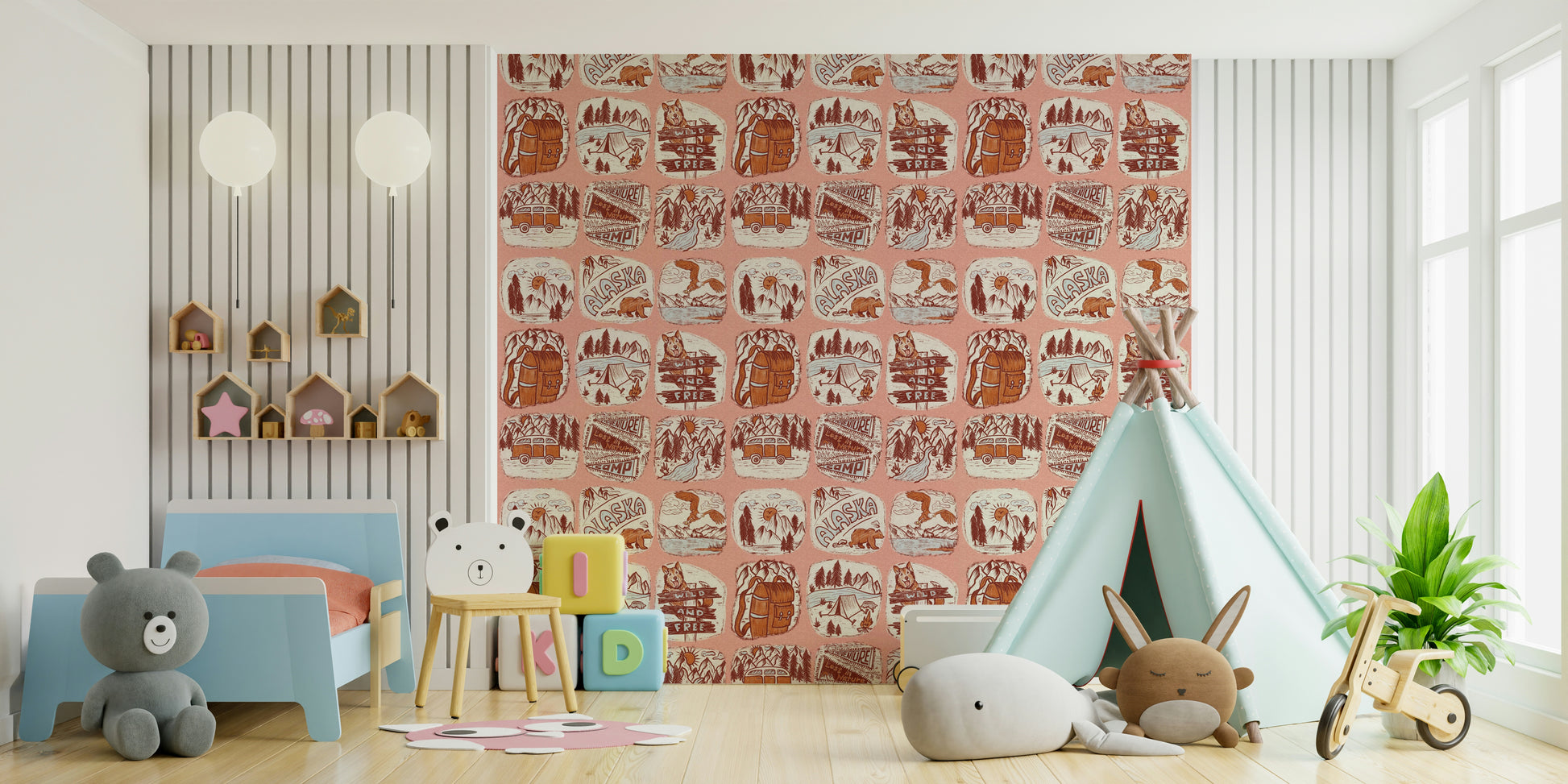 Adventure Awaits Wallpaper: Scampish outdoor idyll design for den.