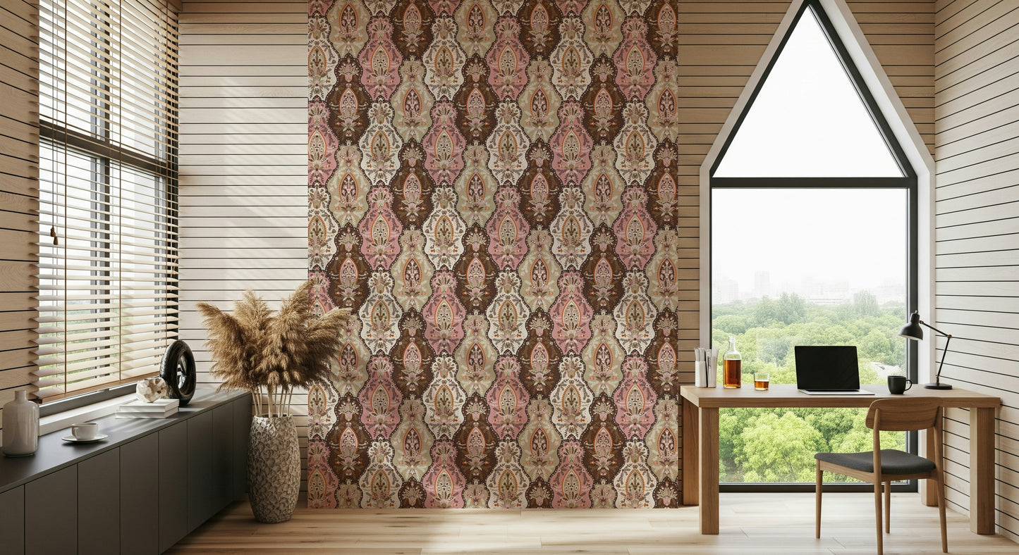 Blush and taupe Blossom Weave Wallpaper, perfect for feature wall.
