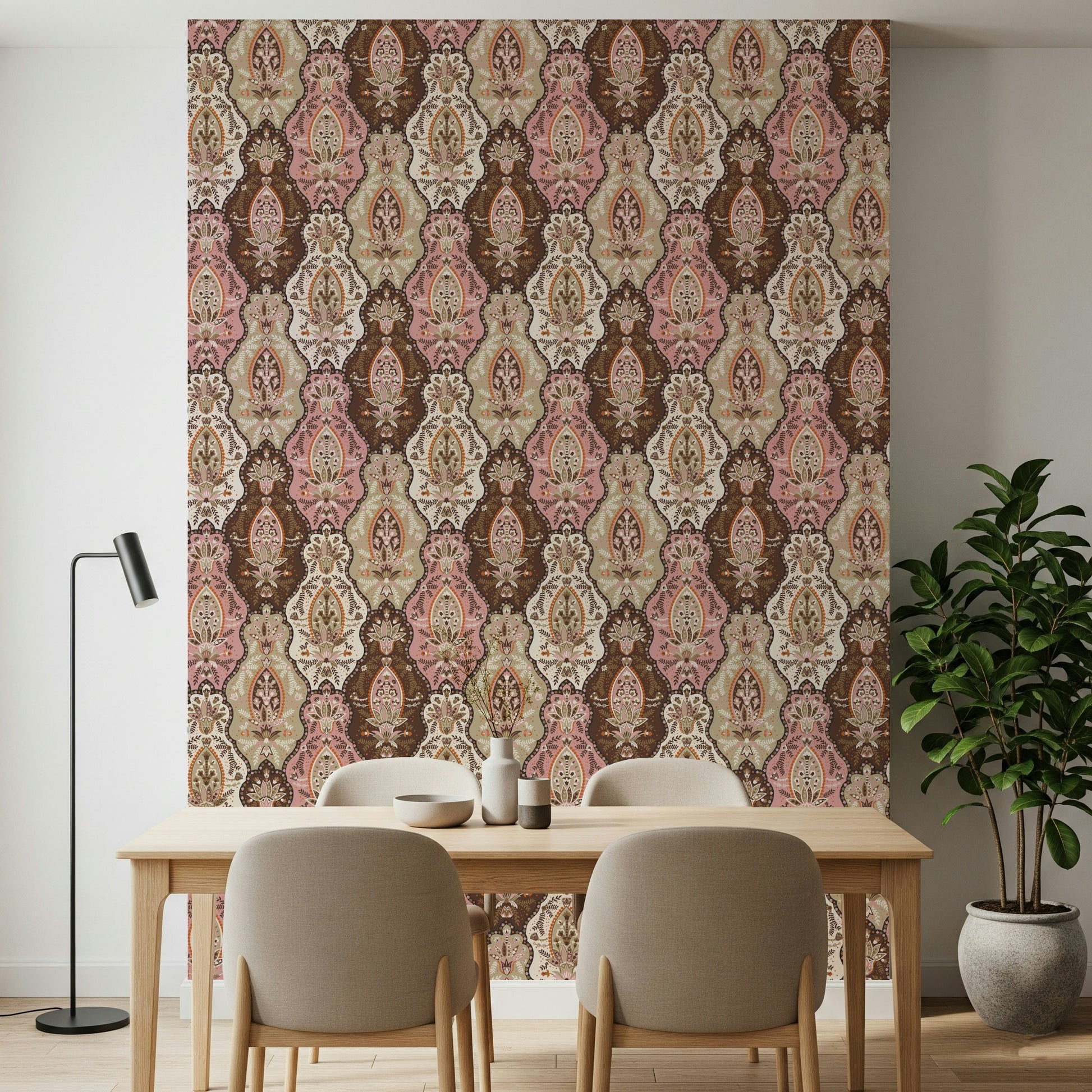 Bohemian chic Blossom Weave pattern removable wallpaper for walls.