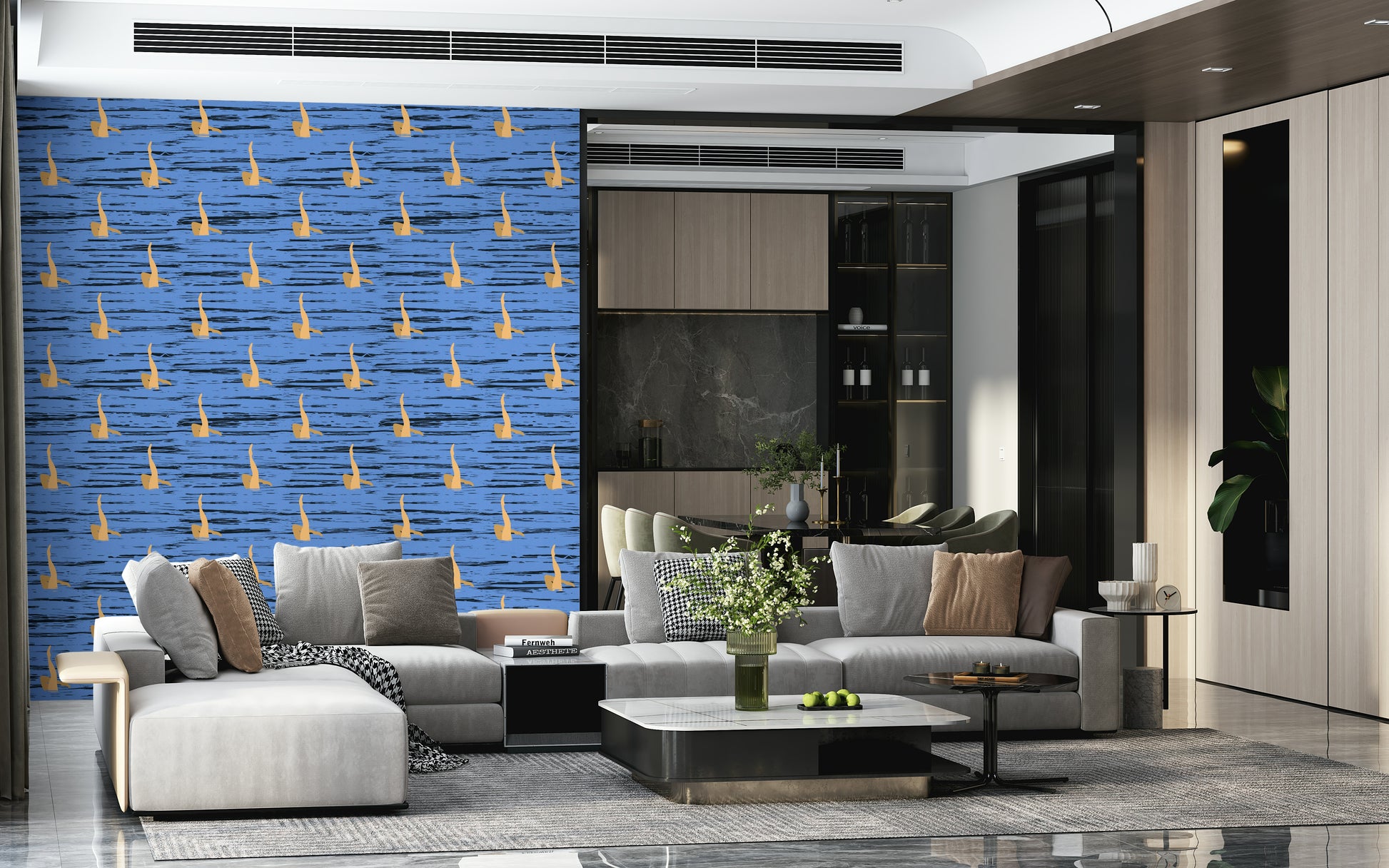 Bespoke aquatic display, Water Rhythms wallpaper for a fresh look.